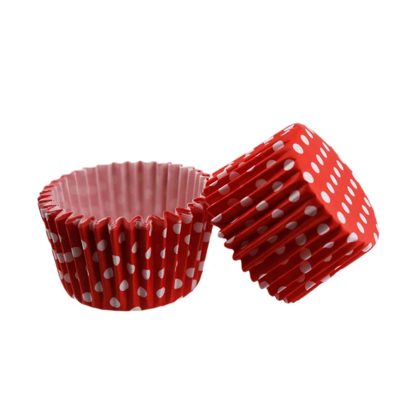 Cupcake Kalıbı Pet Kapsül Kek Kalıbı 48X34 MM (100 Adet)  Puantiyeli Kırmızı