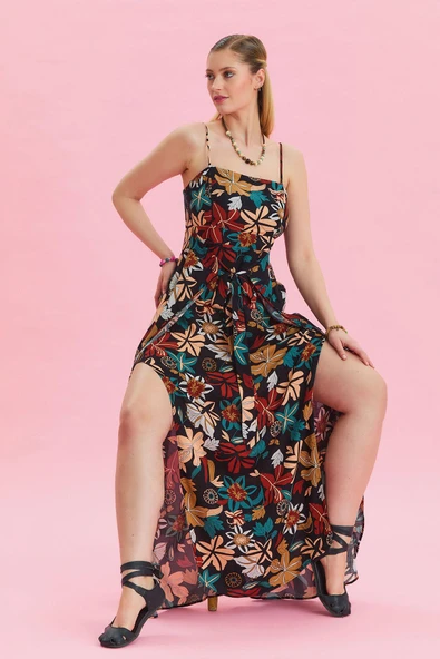 Askılı Belden Bağlamalı Elbise - Resim 6