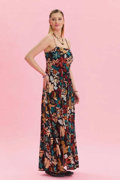 Askılı Belden Bağlamalı Elbise - Resim 2