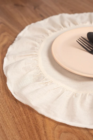 Keten | 6'lı Fırfırlı Yuvarlak Amerikan Servisi 40 Cm - ZTASY - 4