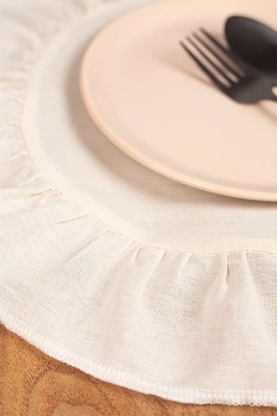 Keten | 6'lı Fırfırlı Yuvarlak Amerikan Servisi 40 Cm - ZTASY - 5