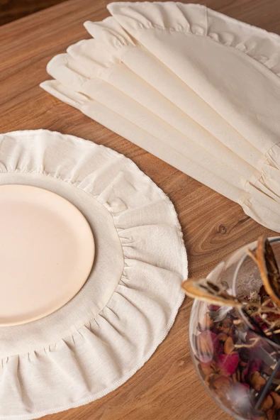 Keten | 6'lı Fırfırlı Yuvarlak Amerikan Servisi 40 Cm - ZTASY - 2