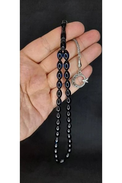 UÇAK CAMI TESBİH MAVİ-SİYAH SÜRMELİ BEYZİ KESİM T-425