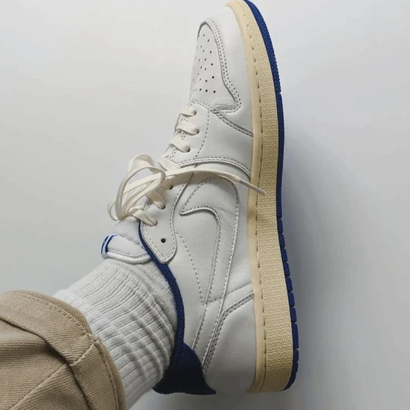 Nike Travis Scott x Fragment Air Jordan 1 Low OG White/Blue/Sail - Resim 4