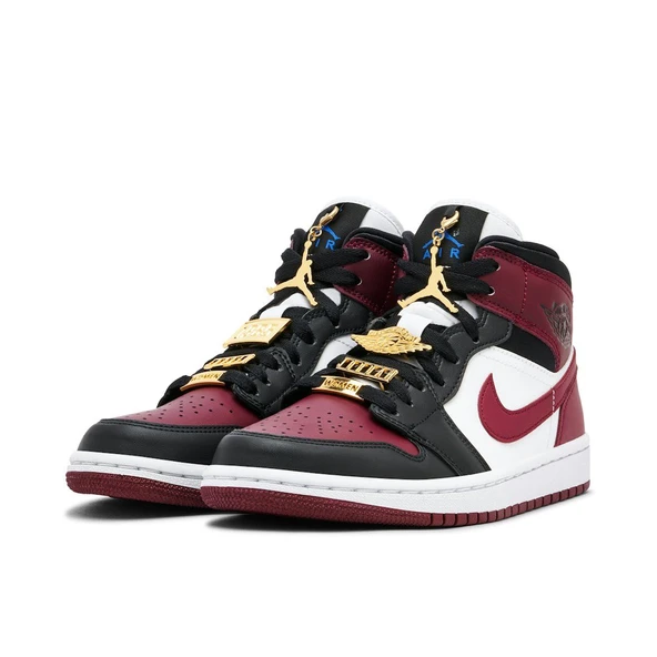 Nike Air Jordan 1 Mid Maroon Black Gold Pendants - Resim 5