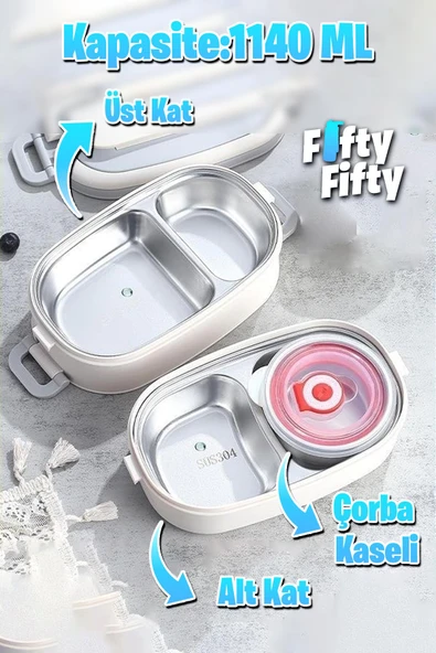 Vagonlife 1140 ML 2 Kat Paslanmaz Çelik Çorba Kaseli Bento Lunch Box Yeni Nesil Sefer Tası -FFLBOX10403 - 8