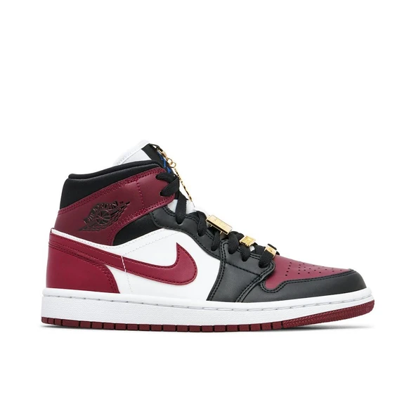 Nike Air Jordan 1 Mid Maroon Black Gold Pendants
