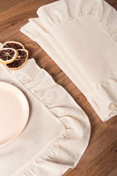 Keten | 4'lü Fırfırlı Dikdörtgen Amerikan Servisi 35 x 40 Cm - ZTASD4 - 4