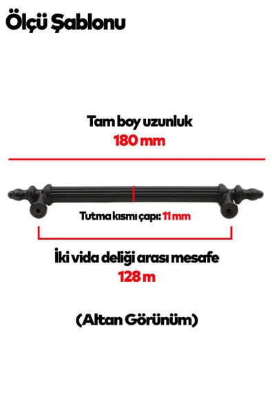 (SERT PLASTİK) 20 Adet Polavit 128 Mm Siyah Mobilya Mutfak Çekmece Dolap Dolabı Kulpu Kulbu Kulpları - 2