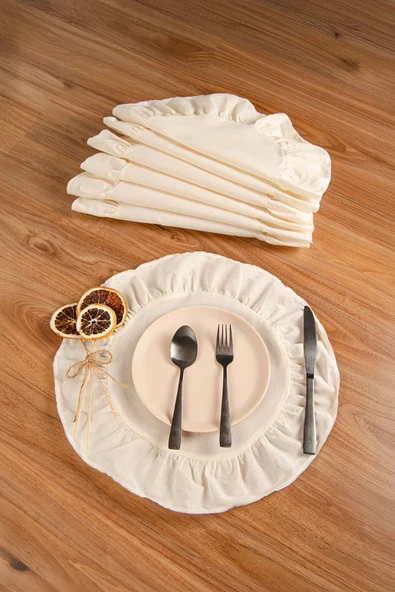 Keten | 4'lü Fırfırlı Yuvarlak Amerikan Servisi 40 Cm - ZTASY4