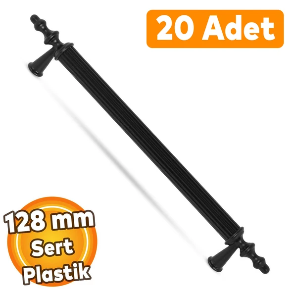 (SERT PLASTİK) 20 Adet Polavit 128 Mm Siyah Mobilya Mutfak Çekmece Dolap Dolabı Kulpu Kulbu Kulpları