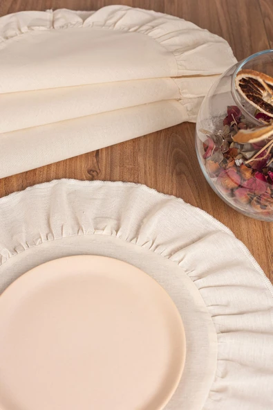 Keten | 2'li Fırfırlı Yuvarlak Amerikan Servisi 40 Cm - ZTASY2 - 2