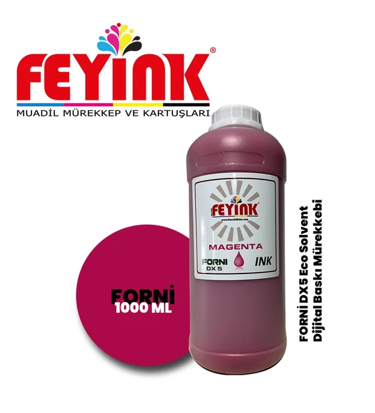 Feyink  Forni Ecosolvent Dijital Baskı Mürekkebi Epson DX5 Kafa Uyumlu Magenta (Kırmızı) -1000ml-