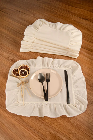 Keten | 6'lı Fırfırlı Dikdörtgen Amerikan Servisi 35 x 40 Cm - ZTASD6