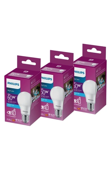 Philips Led 8-60W Ampul 6500K Beyaz Işık 3Lü