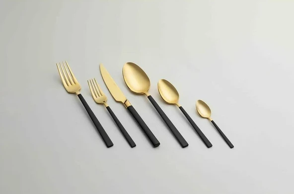 Nehir Dalyan Altın Siyah Sedef 84 Parça Çatal Kaşık Bıçak Takımı - 2