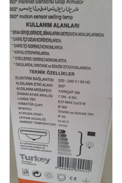 Nisaca Hareket Sensörlü Glop Armatür Tavan Lambası 6 Lı Avantaj Paket. Merdiven Tuvalet Banyo Balkonda Eko. - 4