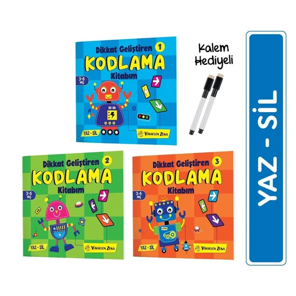 3-6 Yaş Dikkat Geliştiren Kodlama Kitabım Seti (YAZ-SİL)