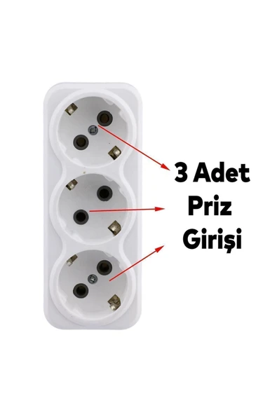 AHSAN AYD.3'Lü Fiş Priz Kablosuz Topraklı Çoklu Grup Priz Çoğaltıcı Üçlü Golyat Elektrik Pirizi - 4