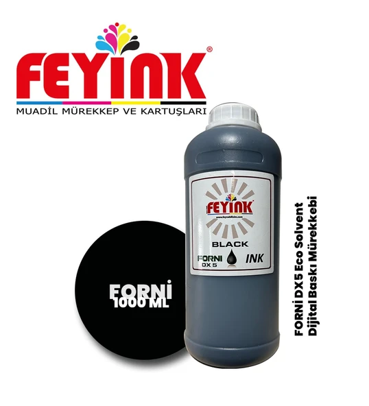Feyink  Forni Ecosolvent Dijital Baskı Mürekkebi Epson DX5 Kafa Uyumlu Black (Siyah) -1000ml-