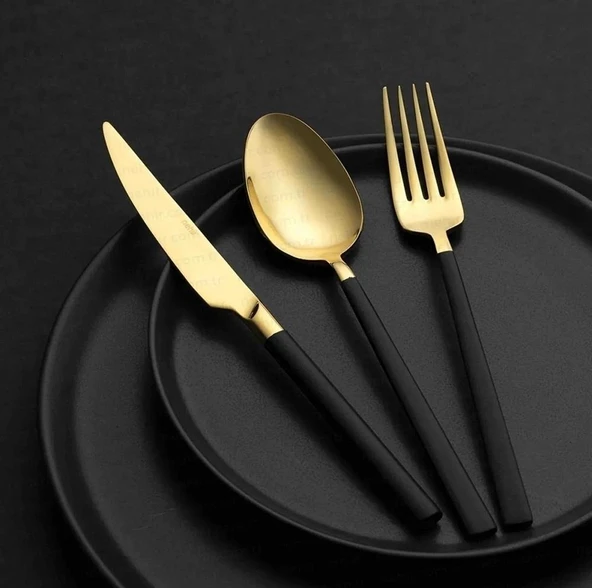 Nehir Dalyan Altın Siyah Sedef 84 Parça Çatal Kaşık Bıçak Takımı