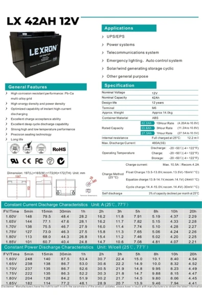 Lexron 42A - 12V Elektrikli Araç Aküsü, Jel Akü - 2