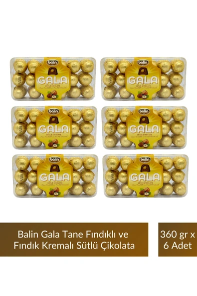Balin Gala Tane Fındıklı ve Fındık Kremalı Sütlü Çikolata 360 gr x 6 Adet