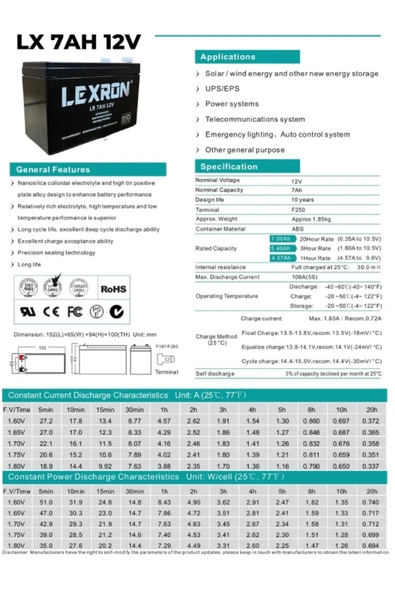 Lexron 7A - 12V Kuru Tip Akü Agm Akü - 2