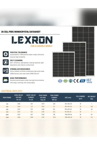 Lexron 110W Monokristal Güneş Paneli - 2