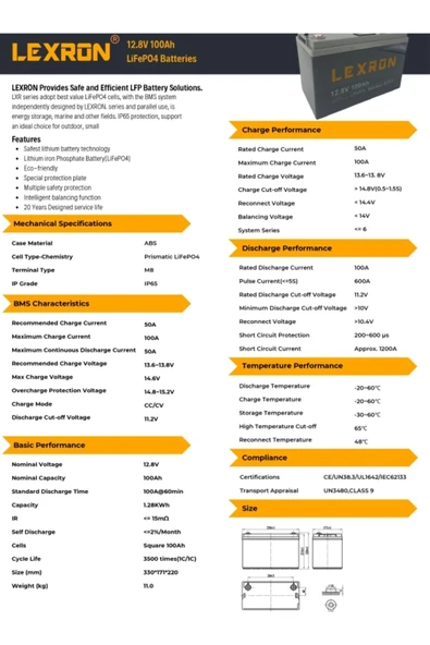 Lexron 100A 12.8V Lityum Akü (Lifepo4) - 3
