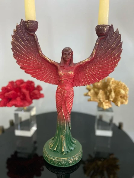 İsis melek kanadı şamdan biblo Renkli