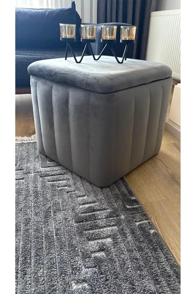 Fahrettin Küçük MALE Babyface Antrasit Çok Amaçlı Sandıklı Dekoratif Kedi Yatağı Makyaj Masası Pufu Salon Pufu Sehpa - 5