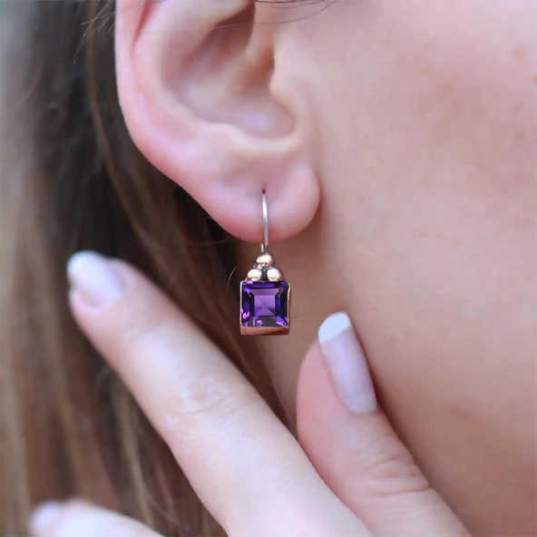 Ametist Taşlı Gümüş Otantik Kolye Küpe - Resim 2