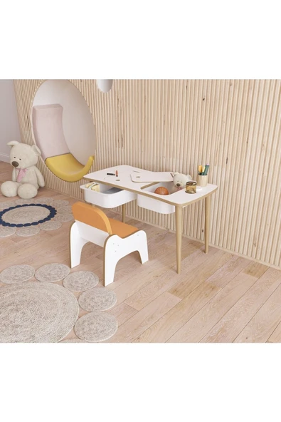 Fahrettin Küçük Montessori Çocuk Masası Oyun Masası Aktivite Masası Çalışma Masası - Puf Koltuklu