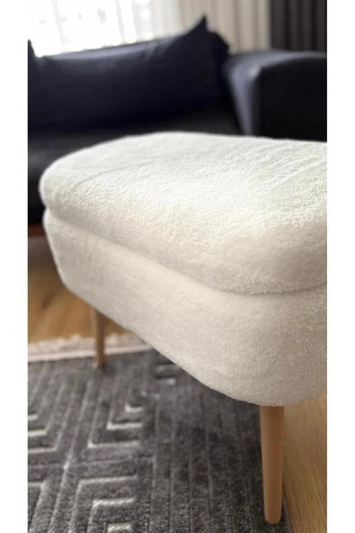 Fahrettin Küçük MİNİ OSLO Wellsoft Kırık Beyaz Sandıklı Puf Kedi Yatağı Makyaj Masası Pufu Salon Pufu Orta Sehpa - 6