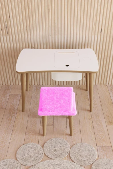 Fahrettin Küçük Montessori Çocuk Masası Oyun Masası Aktivite Masası Çalışma Masası 1 Adet Pembe Welsoft Sandalyeli - 2