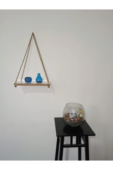 Fahrettin Küçük Halatlı Raf Kitaplık Ipli Duvar Rafı Mumluk Aksesuar Rafı Anahtarlık Tekli 21x32 Cm - 3