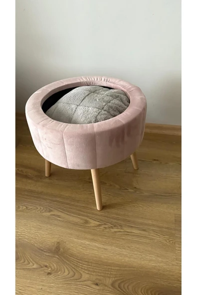 Fahrettin Küçük BERLİN Babyface Pembe Sandıklı Puf Kedi Yatağı Makyaj Masası Pufu Salon Pufu Orta Sehpa - 8