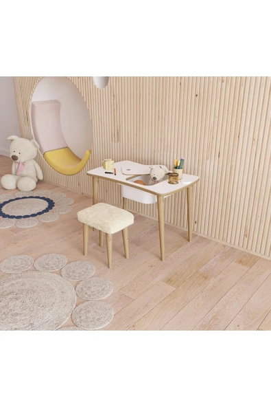 Fahrettin Küçük Çocuk Masası Aktivite Masası Çalışma Masası Oyun Masası Puflu Tabureli