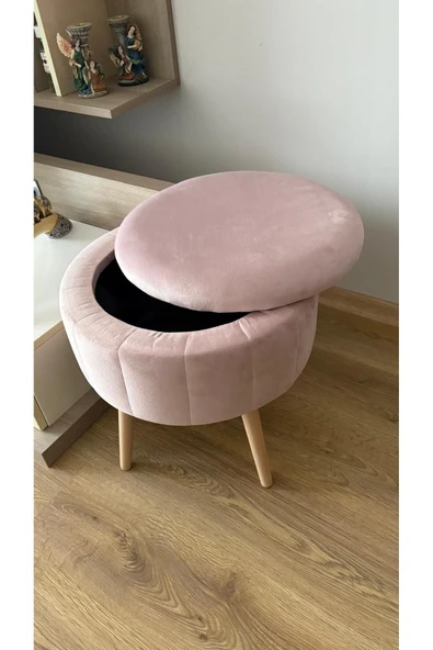 Fahrettin Küçük BERLİN Babyface Pembe Sandıklı Puf Kedi Yatağı Makyaj Masası Pufu Salon Pufu Orta Sehpa - 4