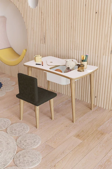 Fahrettin Küçük Montessori Çocuk Masası Oyun Masası Aktivite Masası Çalışma Masası 1 Adet Siyah Welsoft Sandalyeli