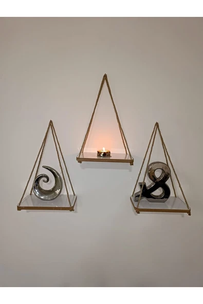 Fahrettin Küçük Halatlı Raf Kitaplık Ipli Duvar Rafı Mumluk Aksesuar Rafı Anahtarlık 3 Adet