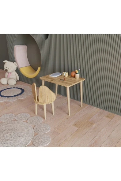 Fahrettin Küçük Montessori Çocuk Masası Fil Kulaklı Oyun Masası Aktivite Masası Çalışma Masası Sandalyeli - 2