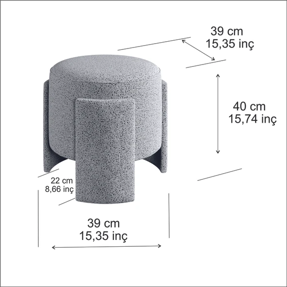 ASH 3 Ayaklı Minimalist Puf, Oturma Odası, Antre Puf - 6