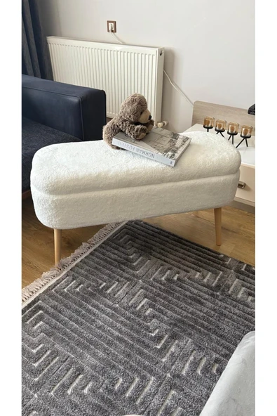 Fahrettin Küçük OSLO Wellsoft Kırık Beyaz Sandıklı Puf Kedi Yatağı Makyaj Masası Pufu Salon Pufu Orta Sehpa - 4