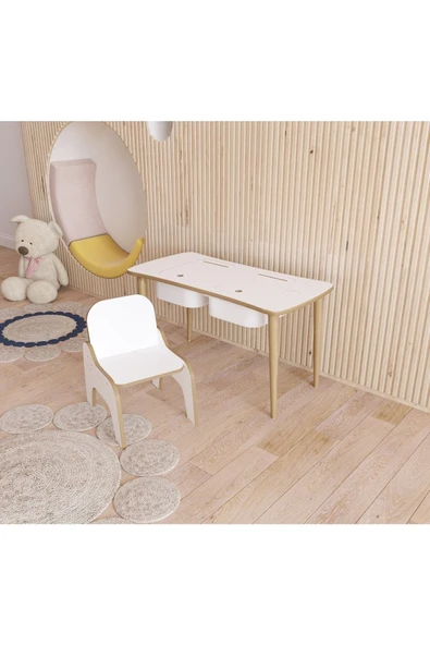 Fahrettin Küçük Montessori Iki Çekmeceli Aktivite Oyun Çalışma Masası 1 Adet Puflu Sandalyeli - 2