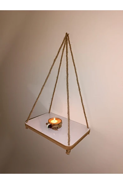 Fahrettin Küçük Halatlı Raf Kitaplık Ipli Duvar Rafı Mumluk Aksesuar Rafı Anahtarlık Tekli 21x32 Cm