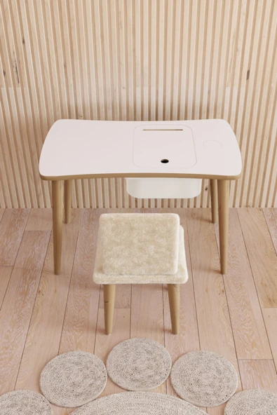 Fahrettin Küçük Montessori Çocuk Masası Oyun Masası Aktivite Masası Çalışma Masası 1 Adet Beyaz Welsoft Sandalyeli - 2