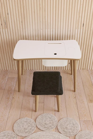 Fahrettin Küçük Montessori Çocuk Masası Oyun Masası Aktivite Masası Çalışma Masası 1 Adet Siyah Welsoft Sandalyeli - 2