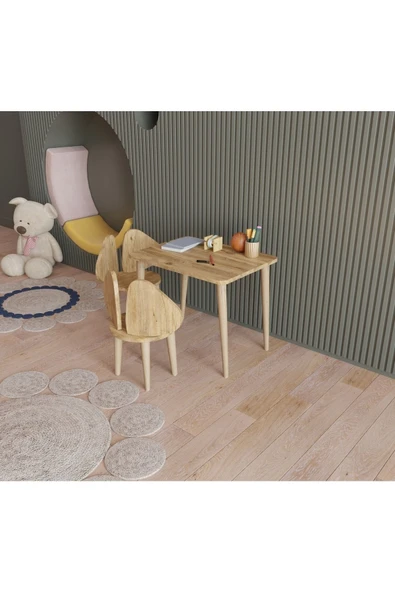 Fahrettin Küçük Montessori Çocuk Masası Oyun Masası Fil Kulaklı Aktivite Masası Çalışma Masası 2 Adet Sandalyeli - 2